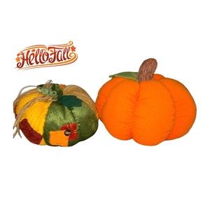 2 large  cozy Plush fabric fall pumpkins decor pillows